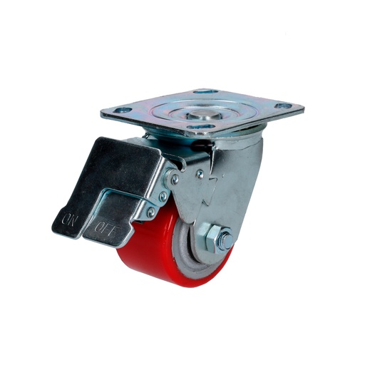 [RP7B] Rodaja de fierro con poliuretano rojo giratoria con freno 3" Surtek