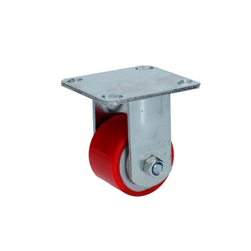[RP7F] Rodaja de fierro con poliuretano rojo fija 3" Surtek