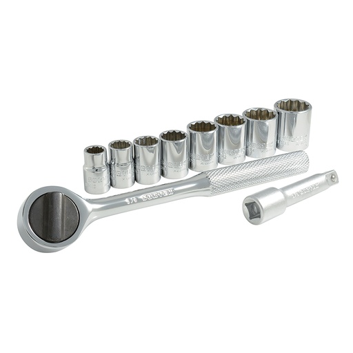 [A02S] Juego de dados y accesorios cuadro de 3/8" en pulgadas, 10 piezas Surtek