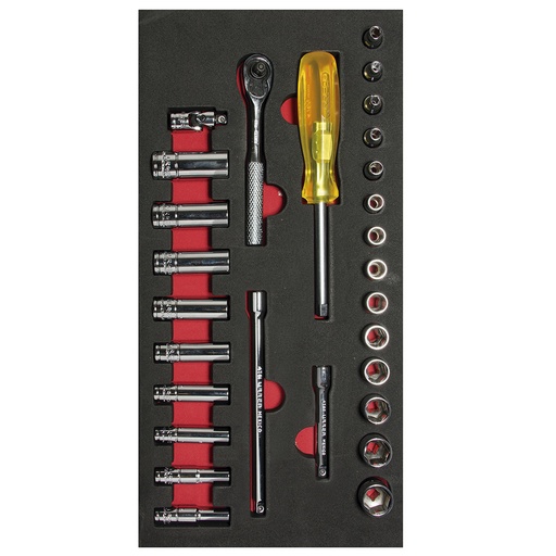 [CH103] Juego de dados cortos, largos y accesorios cuadro de 1/4"  métricos 28 piezas CH103-C Urrea