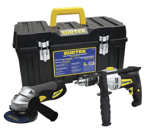 [JPS01] Juego combinado de herramienta con rotomartillo y esmeriladora 3 piezas, caja plástica Surtek