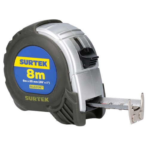 [B122087] Flexómetro con carcasa anti-impacto silver 8 m x 1" Surtek