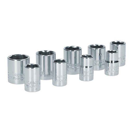 [S06M] Juego de dados cuadro de 3/8" 6 puntas, métricos, 9 piezas Surtek