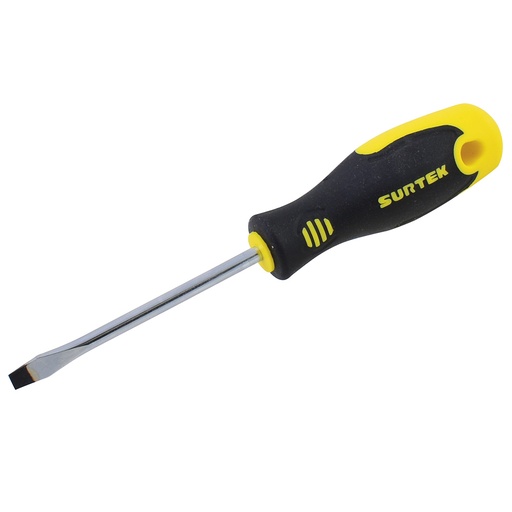 [D208] Destornillador con mango bimaterial, punta plana barra redonda 3/8" x 8" Surtek