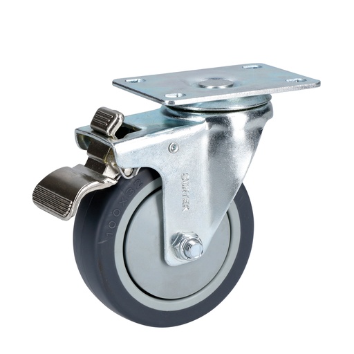 [RT10B] Rodaja de TPR gris giratoria con freno 4" Surtek