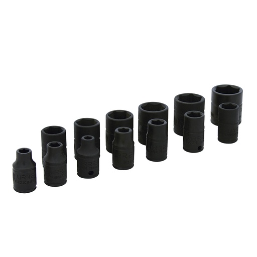 [69206] Juego de dados de impacto cuadro de 1/4", 6 puntas, métricos, 13 piezas Urrea