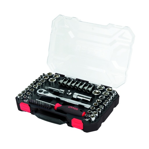[JCD01] Juego de dados y accesorios cuadro de 1/4" y 3/8" combinado, 63 piezas Urrea