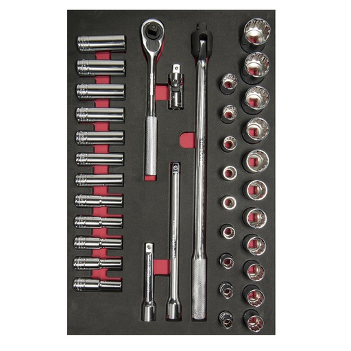 [CH311] Juego de dados cortos,largos y accesorios cuadro de 1/2" métricos 37 piezas, CH311-C Urrea