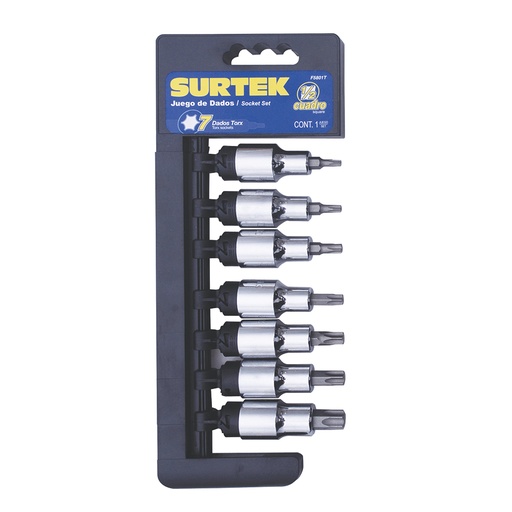 [F5801T] Juego de dados con punta torx cuadro de 1/2", 7 piezas Surtek