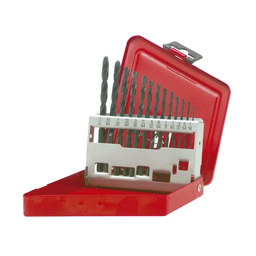 [5113] Juego de brocas negras de acero de alta velocidad zanco recto, 13 piezas Urrea