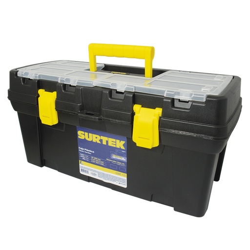 [125074] Caja portaherramientas plástica con broches plásticos y organizador color negro 20" x 9" x Surtek