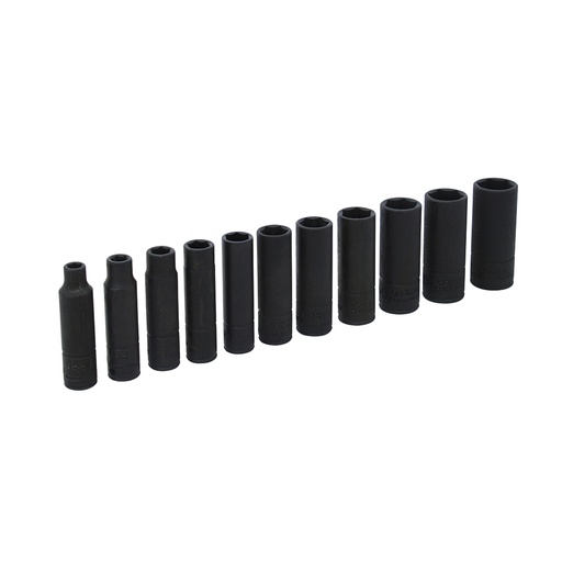 [69212] Juego de dados largos de impacto cuadro de 1/4", 6 puntas, métricos, 11 piezas Urrea
