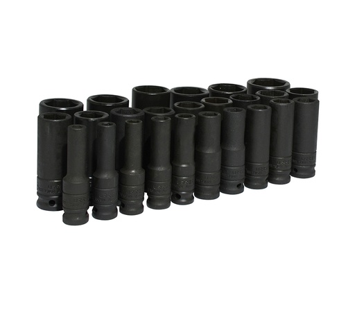 [74216] Juego de dados largos de impacto cuadro de 1/2", 6 puntas, métricos, 25 piezas Urrea