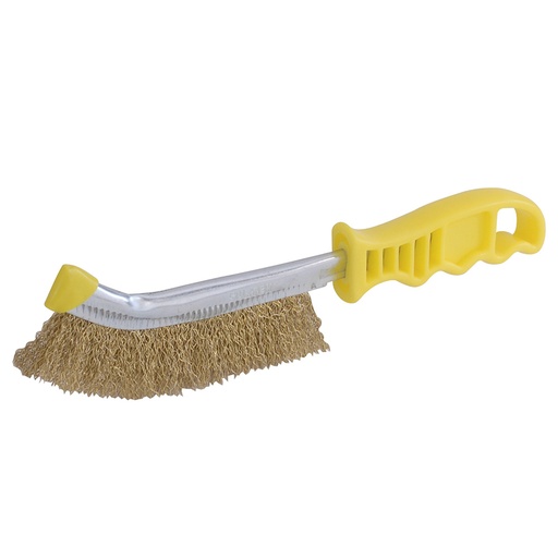 [123279] Cepillo de alambre de acero latonado anti-chispa con mango curvo Surtek