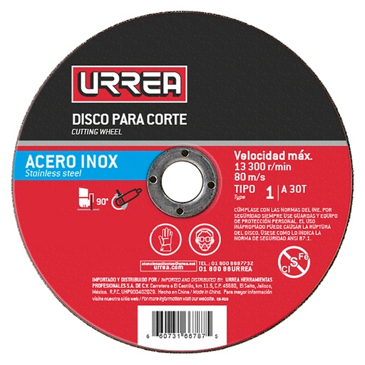 [AMSS04] Disco abrasivo tipo 1 para acero inoxidable 4-1/2" x 3/64" Urrea