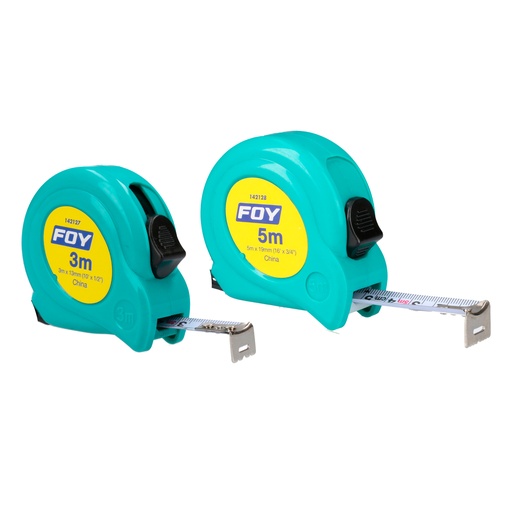 [142128] Flexómetro con carcasa de plástico turquesa 5 m x 3/4" Foy