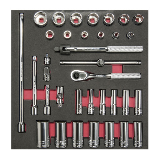 [CH201] Juego de dados cortos,largos y accesorios cuadro de 3/8" en pulgadas 35 piezas,CH201-C Urrea