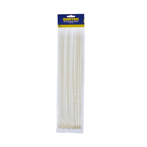 [114212] Cinchos plásticos 300 x 4.6 mm, tensión 22 kg de 50 piezas, color blanco Surtek