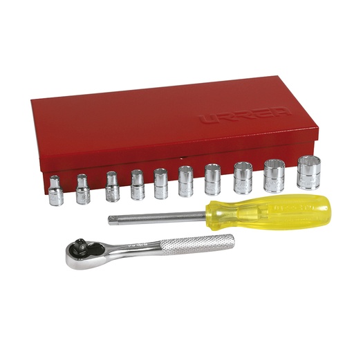 [47110] Juego de dados y accesorios cuadro de 1/4" en pulgadas, 13 piezas Urrea