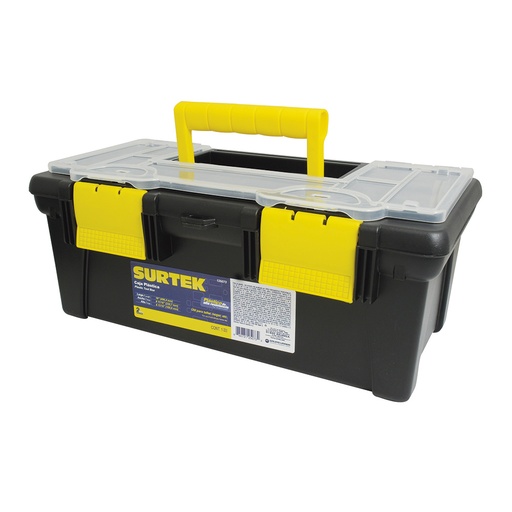 [125073] Caja portaherramientas plástica con broches plásticos y organizador color negro 16" x 8" x Surtek