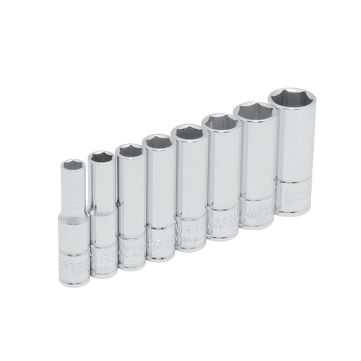 [47102] Juego de dados largos cuadro de 1/4", 6 puntas, en pulgadas, 8 piezas Urrea