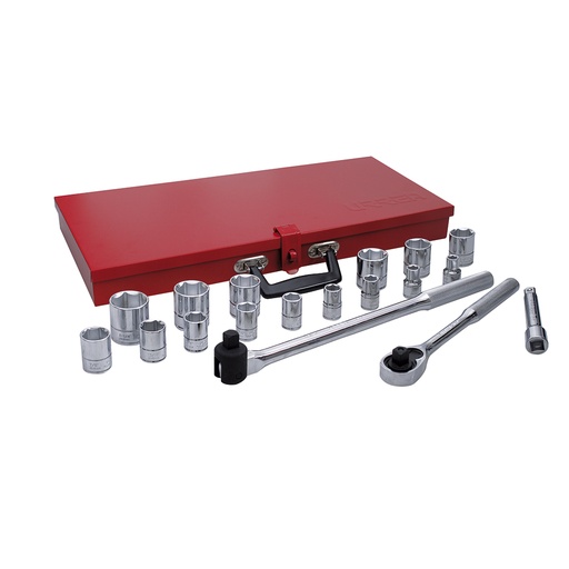 [54122] Juego de dados y accesorios cuadro de 1/2" en pulgadas, 19 piezas Urrea