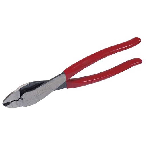 [208G] Pinza para electricista con mango rubber grip de 9-1/2" alta palanca poncha terminal Urrea