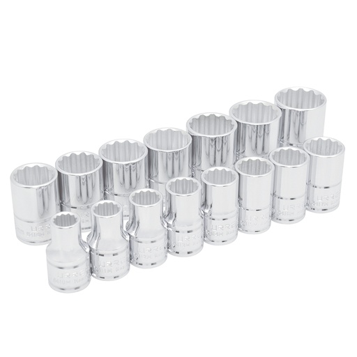 [54206] Juego de dados cuadro de 1/2", 12 puntas, métricos, 15 piezas Urrea