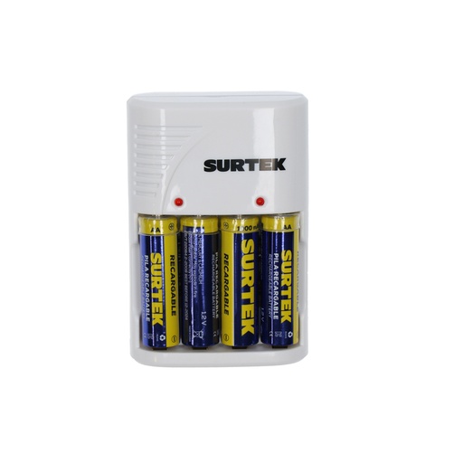 [CP4] Cargador de pilas "AAA", "AA" y "9V" , con 4 pilas "AA" Surtek