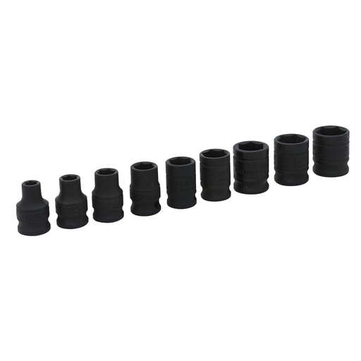 [72102] Juego de dados de impacto cuadro de 3/8", 6 puntas, en pulgadas, 9 piezas Urrea