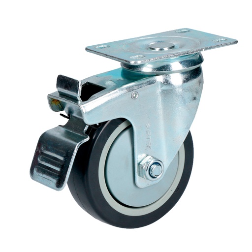 [RG10B] Rodaja de poliuretano negro giratoria con freno 4" Surtek