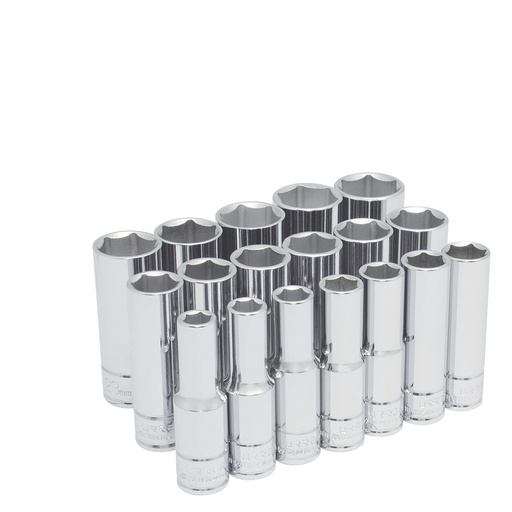 [54203] Juego de dados largos cuadro de 1/2" 6 puntas, métricos, 18 piezas Urrea