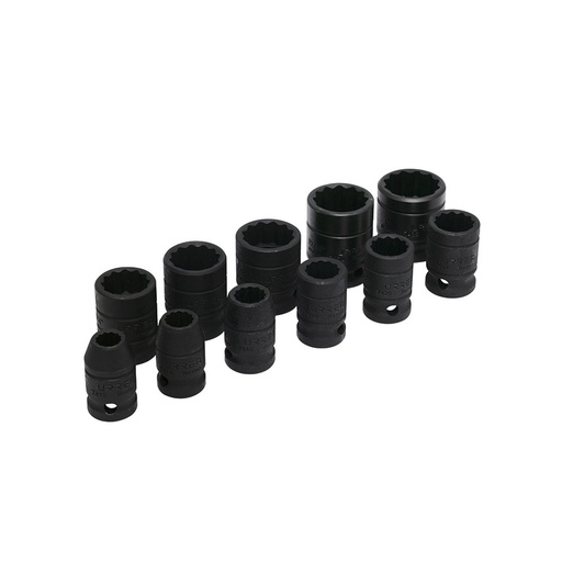 [74101] Juego de dados de impacto cuadro de 1/2", 12 puntas, en pulgadas, 11 piezas Urrea
