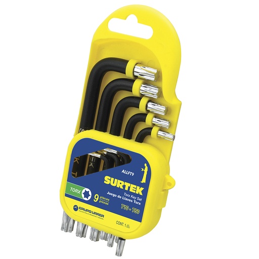 [ALLFT9] Juego de llaves hexagonales tipo "L", Torx, 9 piezas en rack Surtek
