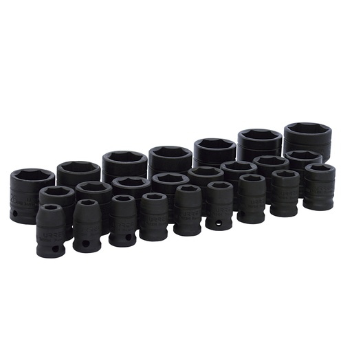 [74206] Juego de dados de impacto cuadro de 1/2", 6 puntas, métricos, 24 piezas Urrea