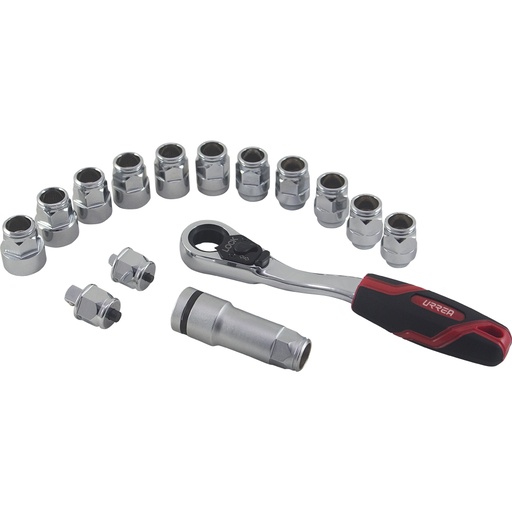 [5401GT] Juego de dados y accesorios cuadro de 1/2" Go-Through combinado, 15 piezas Urrea