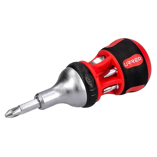 [9308S] Destornillador con mango bimaterial de matraca con puntas intercambiables 7 en 1 Urrea