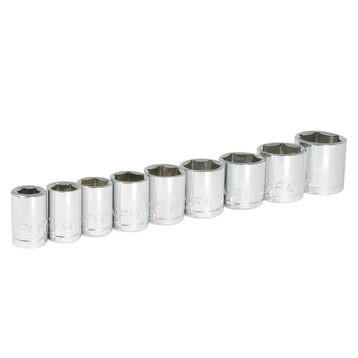 [140435] Juego de dados cuadro de 3/8", 6 puntas, en pulgadas, 9 piezas Foy
