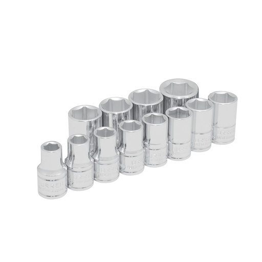 [54213] Juego de dados cuadro de 1/2", 6 puntas, métricos, 12 piezas Urrea