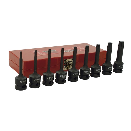 [74400] Juego de dados de impacto con punta torx cuadro de 1/2", 9 piezas Urrea