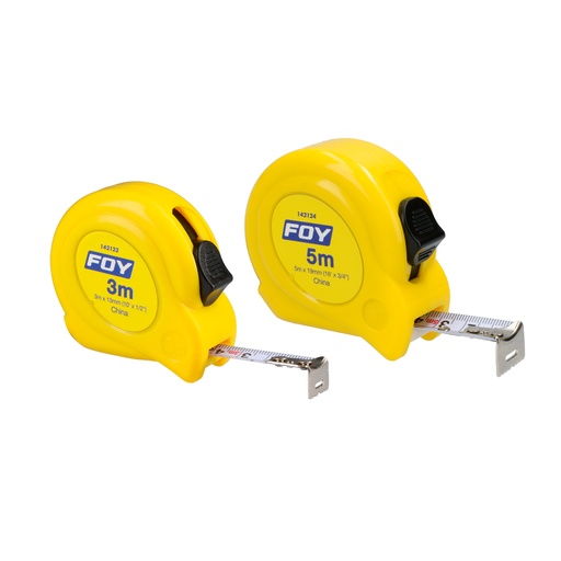 [142123] Flexómetro con carcasa de plástico amarillo 3 m x 1/2" Foy