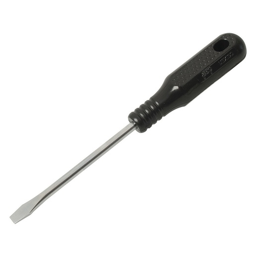 [DER04] Destornillador con mango negro, punta plana barra redonda 1/4" x 4" Foy