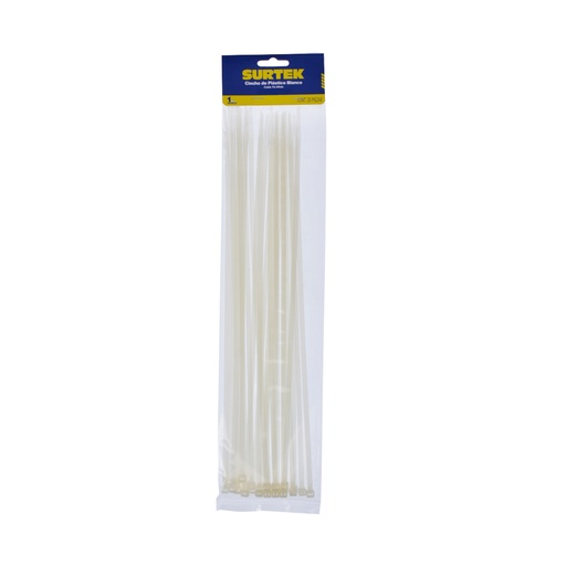 [114214] Cinchos plásticos 368 x 4.6 mm, tensión 22 kg de 25 piezas, color blanco Surtek