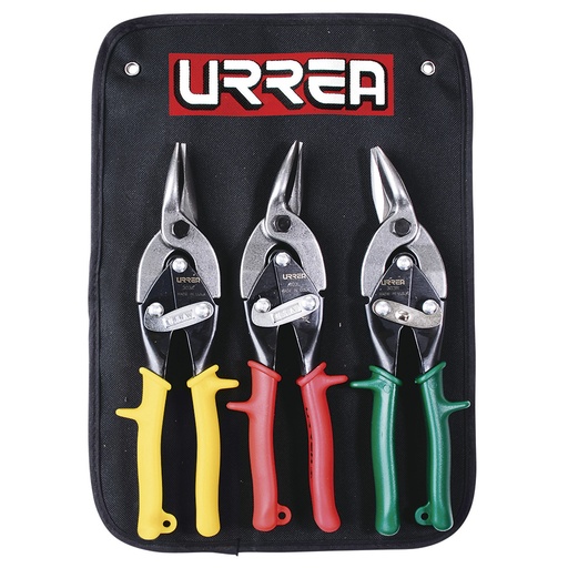 [30301] Juego para hojalatero de tijeras tipo aviación con mango rubber grip, 3 piezas Urrea