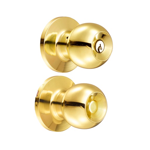 [18PO] Pomo tubular bola función entrada, latón brillante, llave estándar, blíster Lock