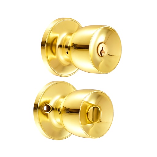 [24PO] Pomo tubular copa recta función baño, latón brillante, llave estándar, blíster Lock