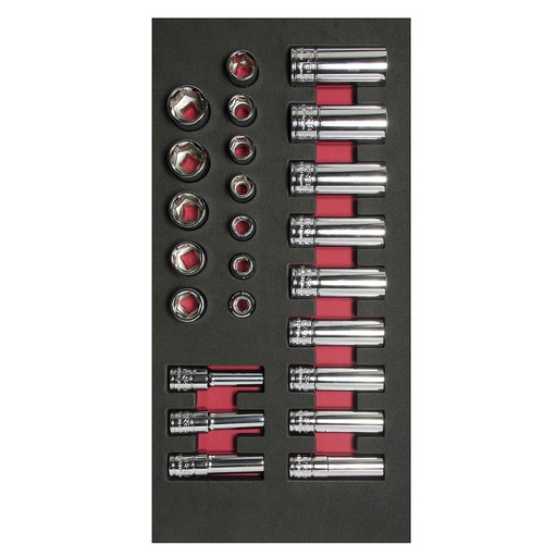 [CH107] Juego de dados cortos y largos cuadro de 3/8" métricos 24 piezas, CH107-C Urrea