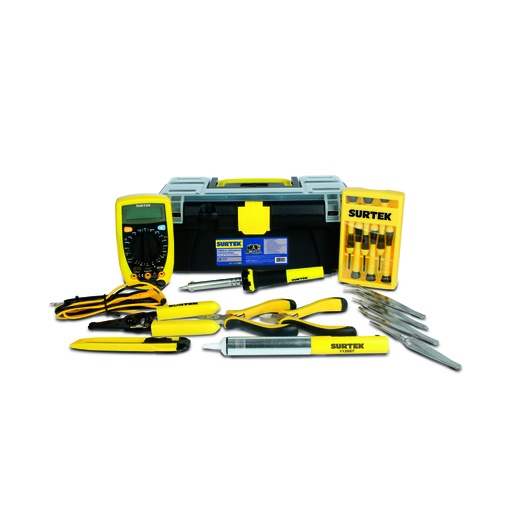 [JEL18] Juego combinado de herramientas para electricista con caja plástica, 18 piezas Surtek