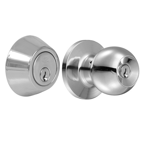 [11CB] Combo de pomo tubulares de bola función sencilla, acero inoxidable, llave estándar, blíste Lock