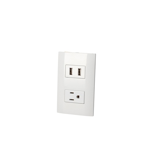 [P432B] Placa 1 contacto 1 USB doble 1/3, línea Americana, color blanco Surtek
